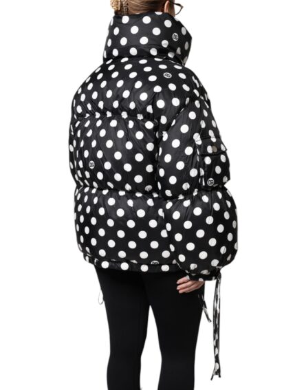 Black White Polka Dot Full Zip Puffer Jacket - Image 5