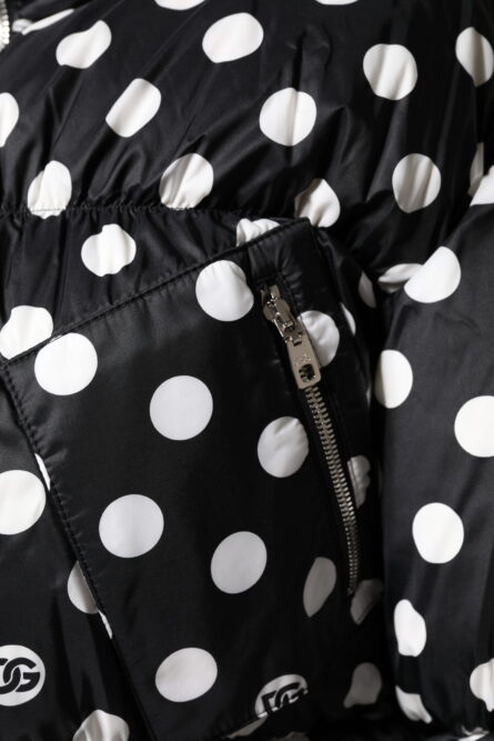 Black White Polka Dot Full Zip Puffer Jacket - Image 6