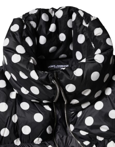 Black White Polka Dot Full Zip Puffer Jacket - Image 8