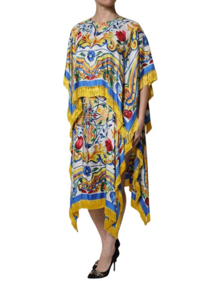 Multicolor Majolica Kaftan Short Sleeves Maxi Dress - Image 3