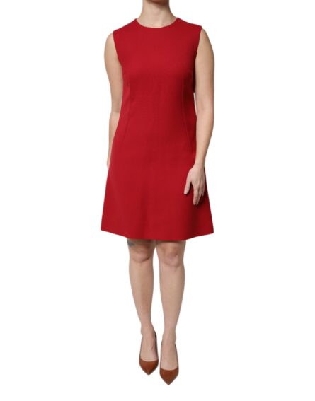 Red Wool Sleeveless Knee Length A-line Dress - Image 2