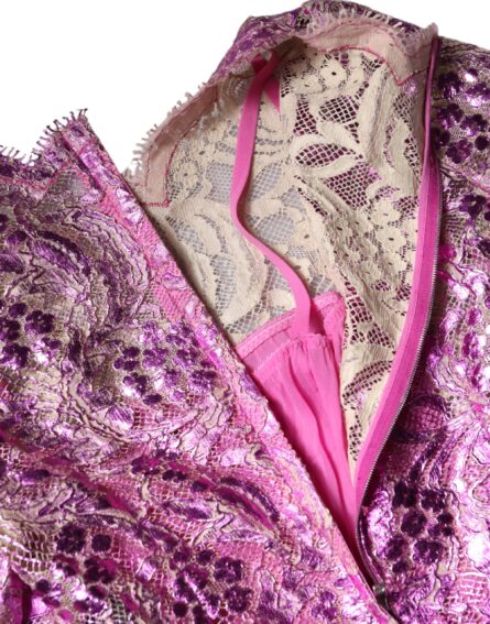 Metallic Fuchsia Floral Sheath Mini Dress - Image 8
