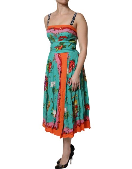 Multicolor Printed Silk Sleeveless Midi Dress - Image 3