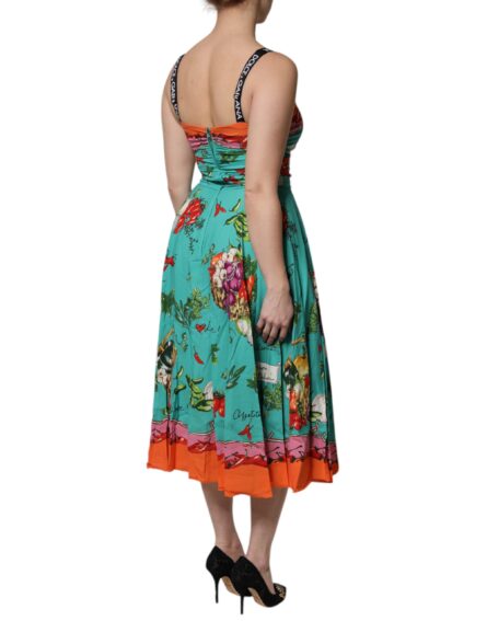 Multicolor Printed Silk Sleeveless Midi Dress - Image 5