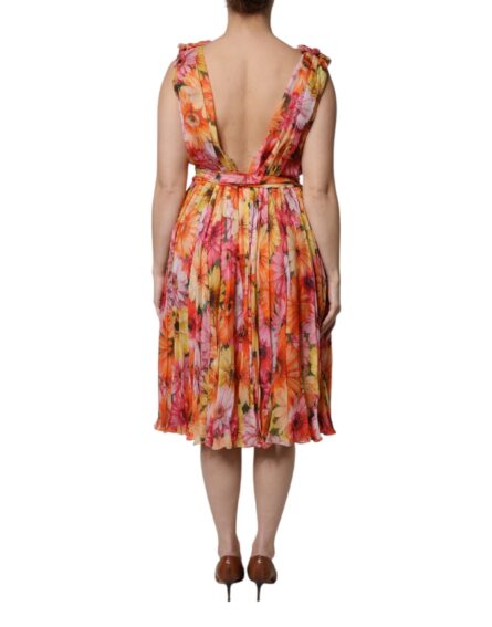 Multicolor Floral Silk V-neck Chiffon Dress - Image 4