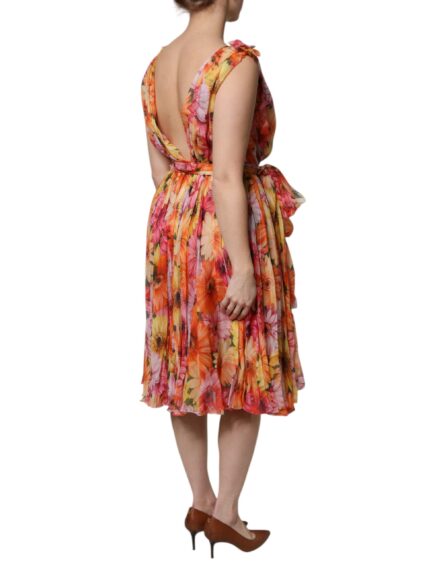 Multicolor Floral Silk V-neck Chiffon Dress - Image 5