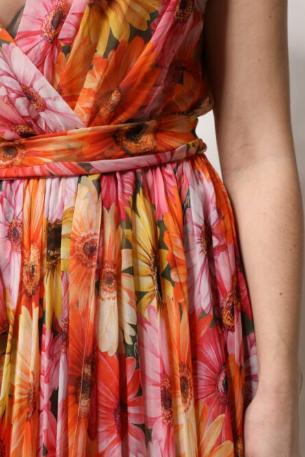 Multicolor Floral Silk V-neck Chiffon Dress - Image 7