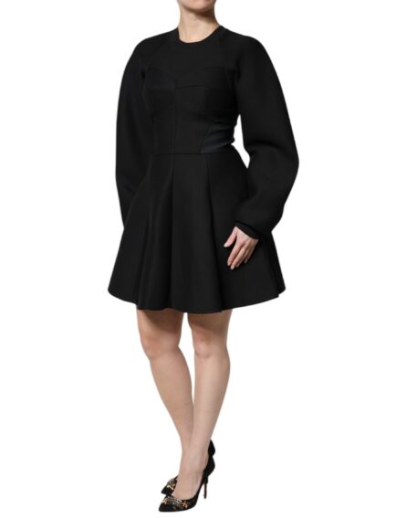Black Cotton Long Sleeves A-line Mini Dress - Image 3
