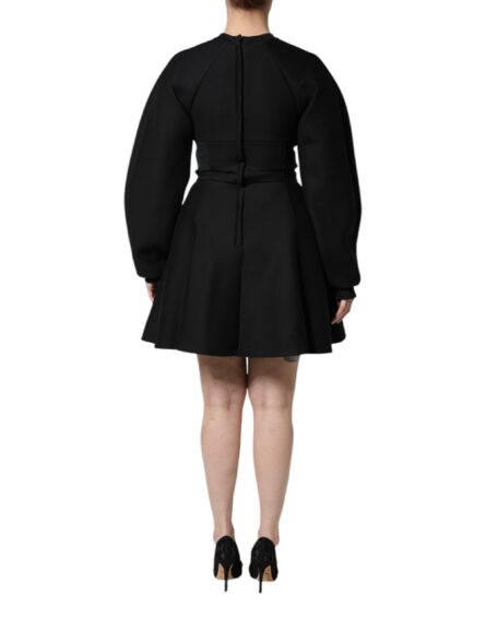 Black Cotton Long Sleeves A-line Mini Dress - Image 4