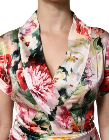 Multicolor Floral Short Sleeves Sheath Midi Dress - Image 6
