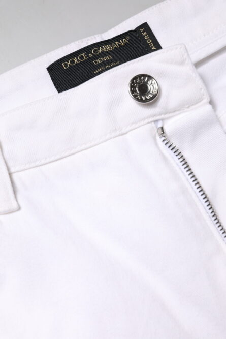 White Cotton Mid Waist Skinny Denim Jeans - Image 8