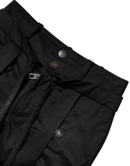 Black Cotton High Waist Cargo Pants - Image 7