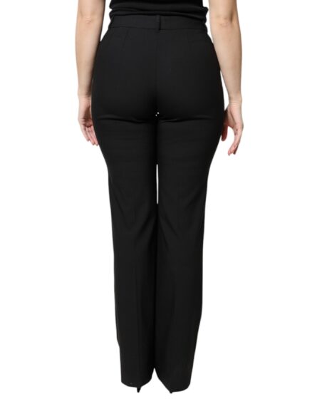 Black Wool High Waist Boot Cut Dress Pants - Image 4