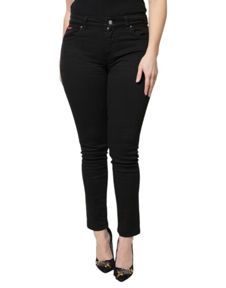 Black Cotton High Waist Skinny Denim Jeans - Image 2