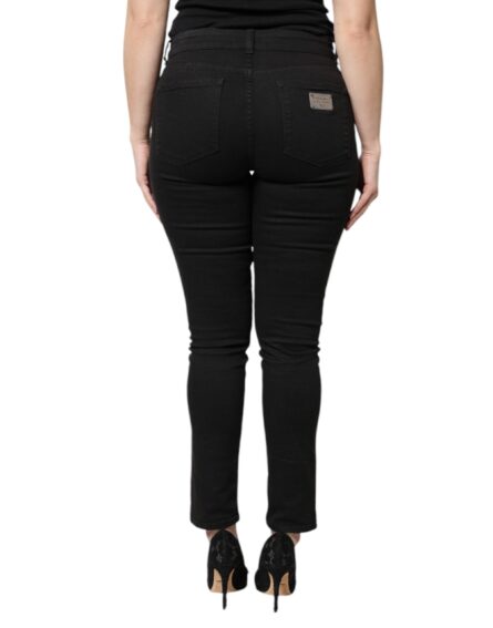 Black Cotton High Waist Skinny Denim Jeans - Image 4