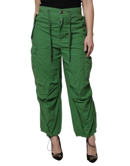 Green Cotton High Waist Cargo Pants - Image 2