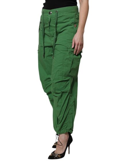 Green Cotton High Waist Cargo Pants - Image 3