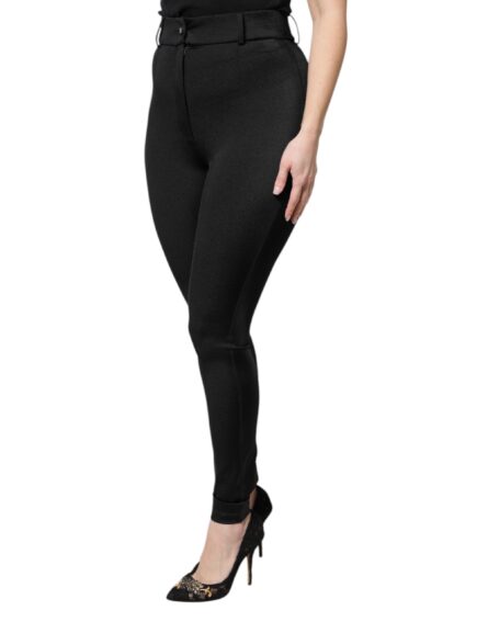 Black Nylon High Waist Slim Fit Pants - Image 3