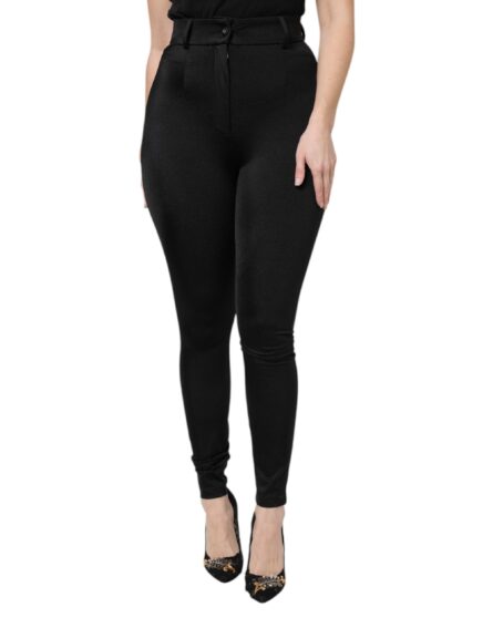 Black Nylon High Waist Slim Fit Pants - Image 2