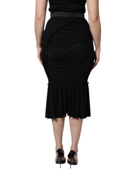 Black Mermaid Cut High Waist Midi Skirt - Image 4