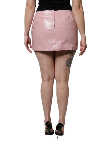 Glossy Pink Cotton High Waist Mini Skirt - Image 4