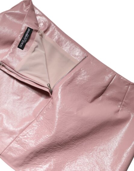 Glossy Pink Cotton High Waist Mini Skirt - Image 6