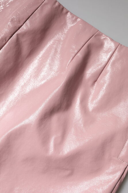 Glossy Pink Cotton High Waist Mini Skirt - Image 7