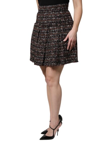 Multicolor High Waist Tartan Tweed Mini Skirt - Image 3