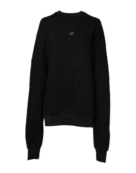 Black Cotton Crew Neck Sweatshirt Sweater - Image 2