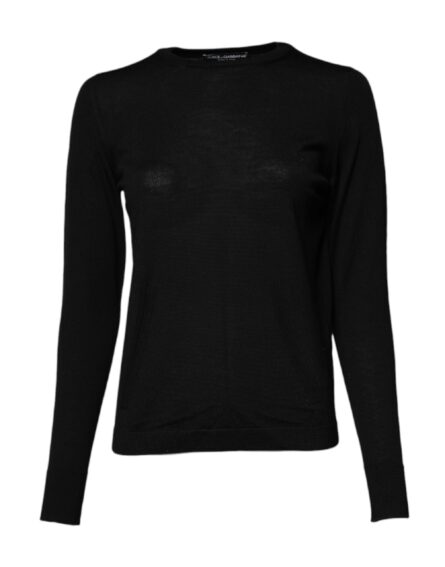 Black Wool Knit Crew Neck Pullover Sweater - Image 2