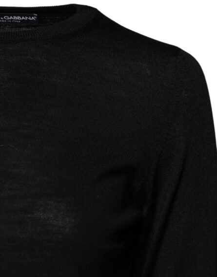 Black Wool Knit Crew Neck Pullover Sweater - Image 3