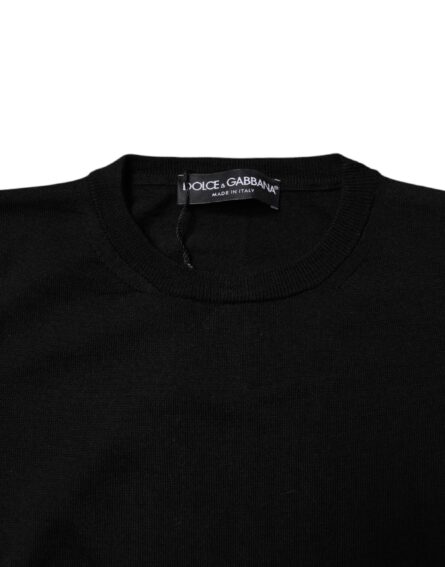 Black Wool Knit Crew Neck Pullover Sweater - Image 5
