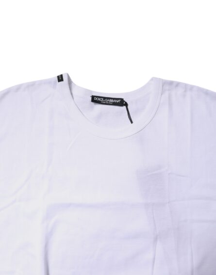 White Cotton Crew Neck Cropped T-shirt Top - Image 5
