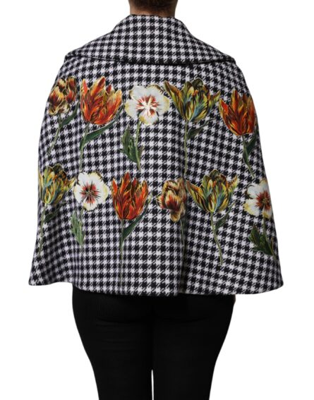 Black White Monochrome Patterned Floral Cape Jacket - Image 4