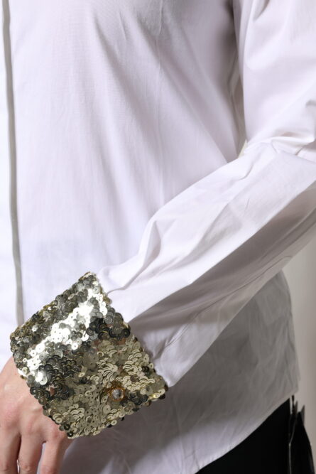 White Cotton Long Sleeves Sequin Shirt Top - Image 6