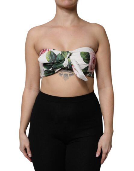 White Floral Print Cropped Bustier Corset Top - Image 2