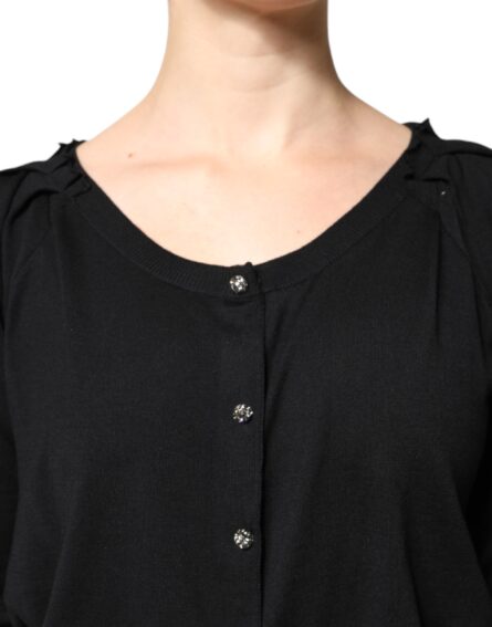 Black Button Down Short Sleeve Blouse Top - Image 5
