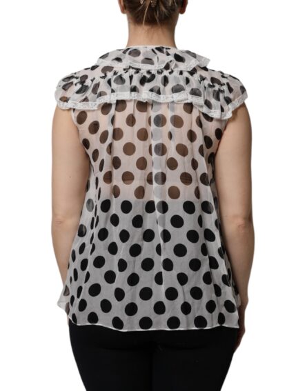 White Black Polka Dot Cotton Sleeveless Top - Image 4
