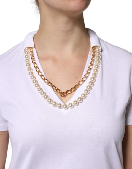 White Necklace Cotton Short Sleeve T-shirt - Image 6