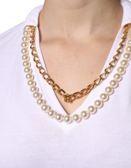 White Necklace Cotton Short Sleeve T-shirt - Image 7