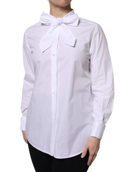 White Ascot Collar Long Sleeve Blouse Top - Image 3