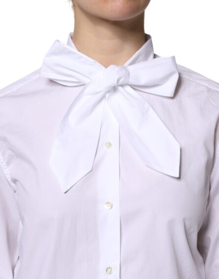 White Ascot Collar Long Sleeve Blouse Top - Image 5