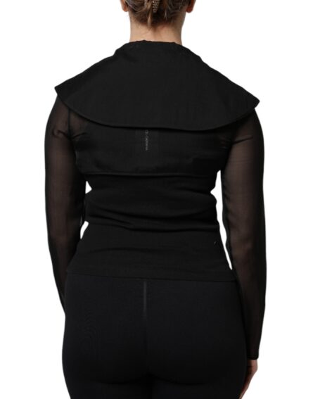 Black Silk Sheer Long Sleeves Blouse Top - Image 4