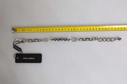 Silver Tone Chain Lobster Clasp Logo Gray Pearls Bracelet - Image 5