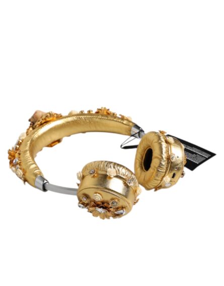 Gold Leather Floral Crystal Angel Headset Headphones - Image 2