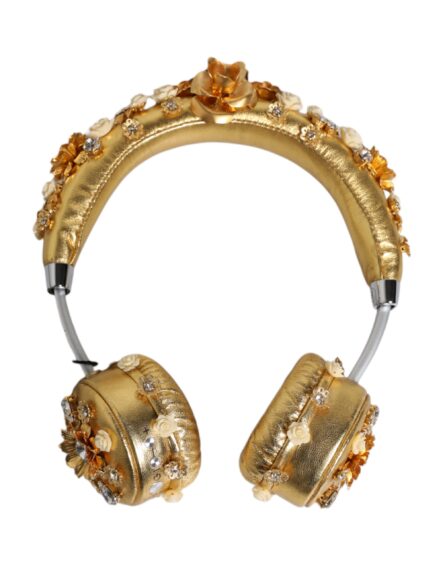Gold Leather Floral Crystal Angel Headset Headphones - Image 4