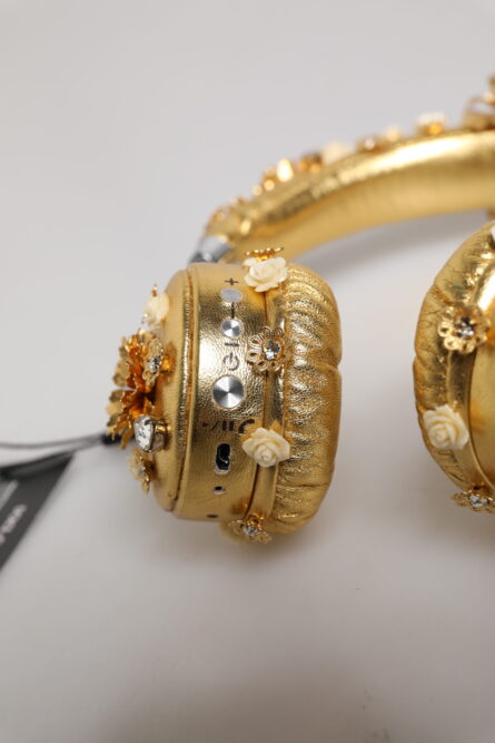 Gold Leather Floral Crystal Angel Headset Headphones - Image 6