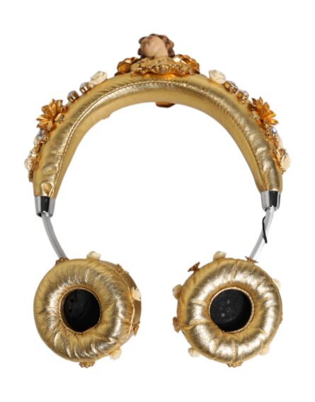 Gold Leather Floral Crystal Angel Headset Headphones - Image 7
