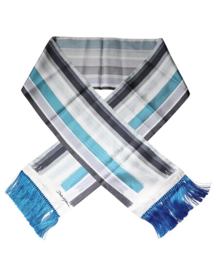 Multicolor Stripes Silk Fringes Neck Foulard Scarf - Image 2