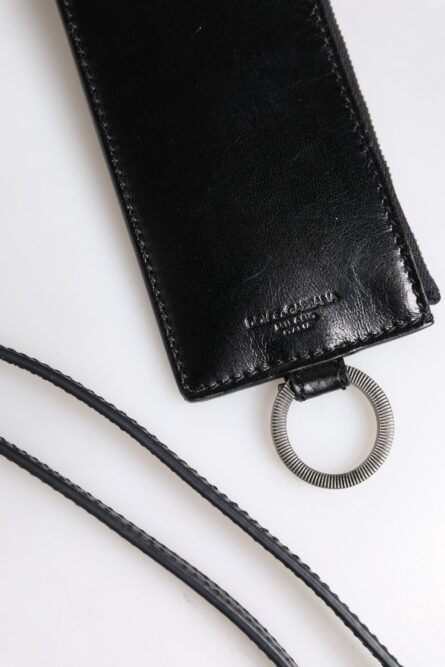 Black Leather Logo Embossed Lanyard Card Holder Wallet - Image 4
